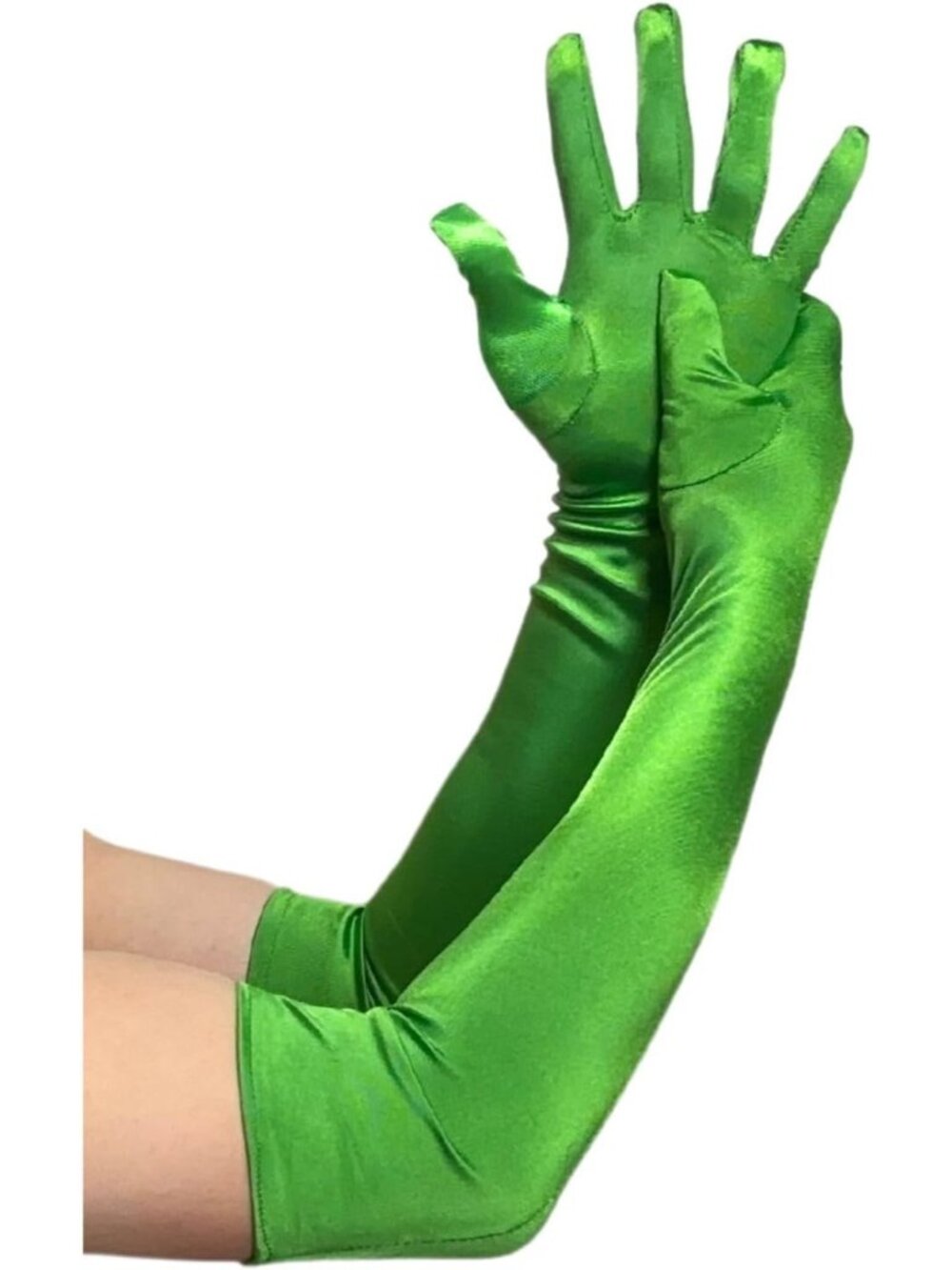 Women's Green Stretchy 1920s Gatsby Elbow Length Long Opera Party Satin Gloves